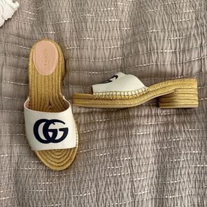 Gucci Malaga Lifford Calfskin GG Mid Heel Espadrille